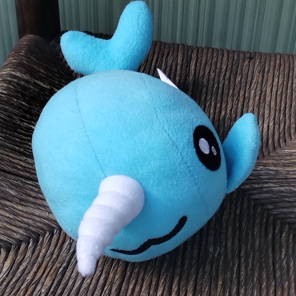 ✓Peek A Boo Toys BUBBLES the Narwhal light Blue white Horn Plush stuffed animal - Picture 6 of 10